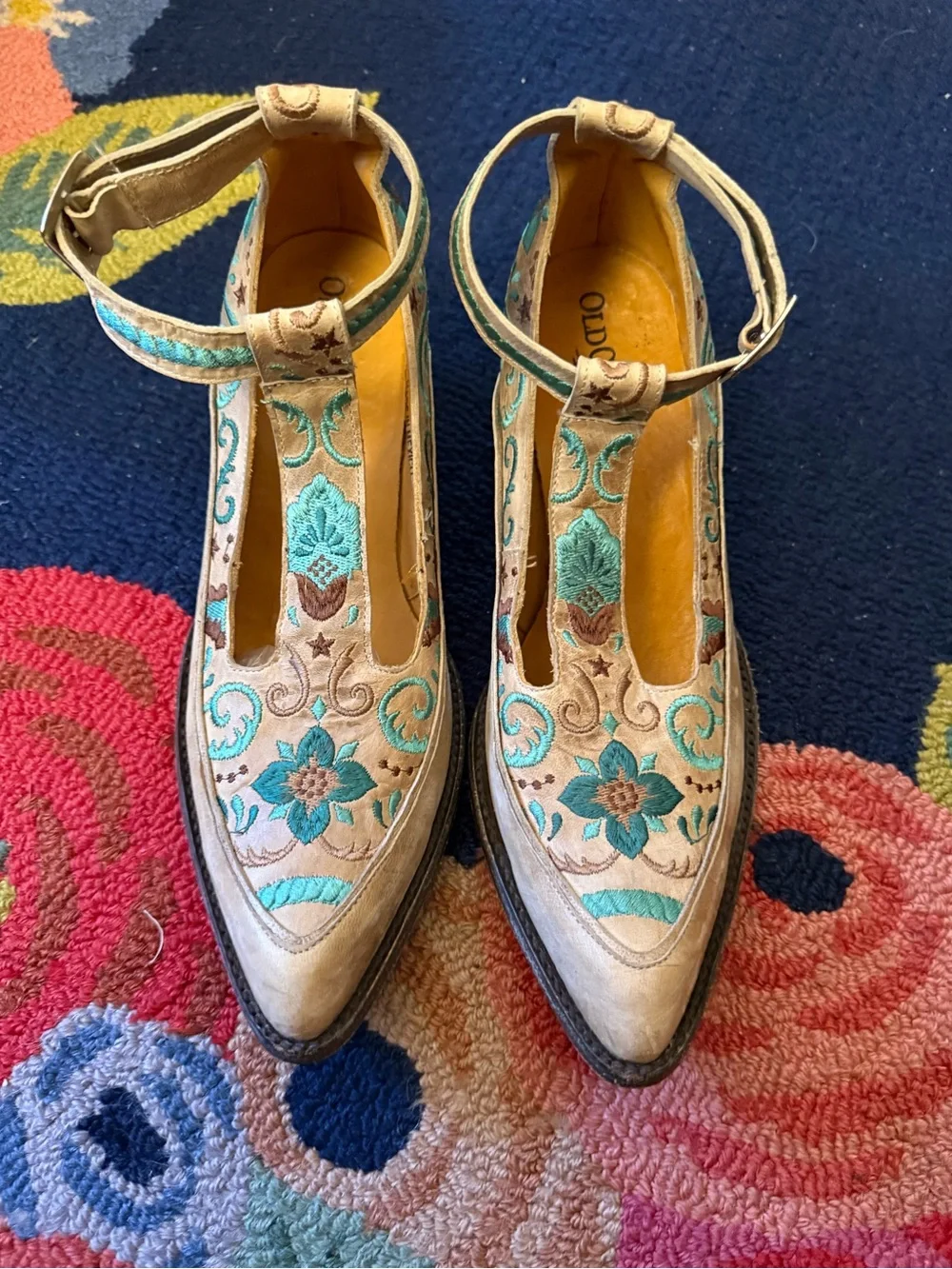 Old Gringo Rico T Strap Embroidered Western Booties Turquoise Floral Leather